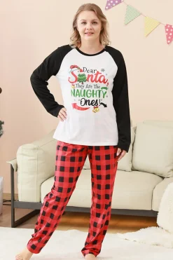 Preto e Vermelho Papai Noel Impresso Fmaily Pijamas set