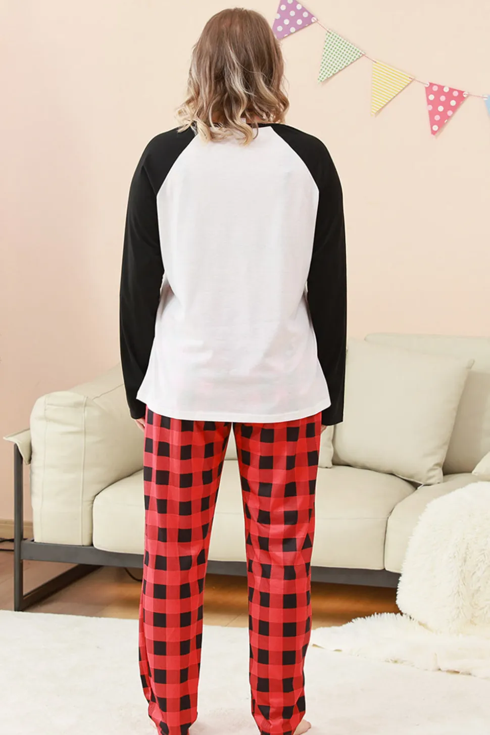 Preto e Vermelho Papai Noel Impresso Fmaily Pijamas set