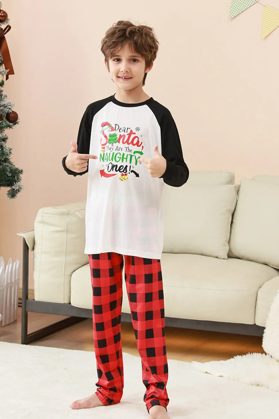 Preto e Vermelho Papai Noel Impresso Fmaily Pijamas set