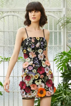 Preto Esparguete Correias Bainha Homecoming Vestido com Flores 3D