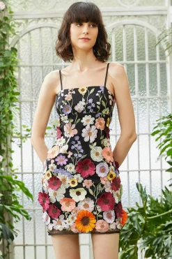 Preto Esparguete Correias Bainha Homecoming Vestido com Flores 3D