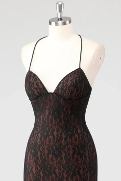 Preto Esparguete Correias Esparguete Alças Vestido Formal