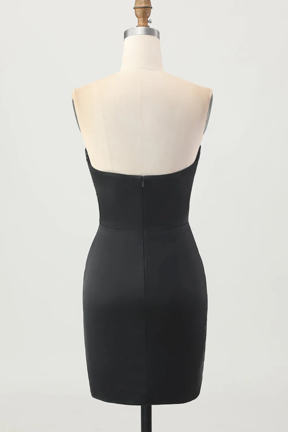 Preto Espartilho sem alças Bodycon frisado Homecoming Dress com fenda