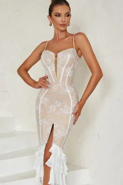Preto Estampa Folhos Corset Chá Comprimento Vestido de Baile com Fenda