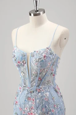 Preto Floral Frisado Sereia Esparguete Correias Tulle Prom Dress
