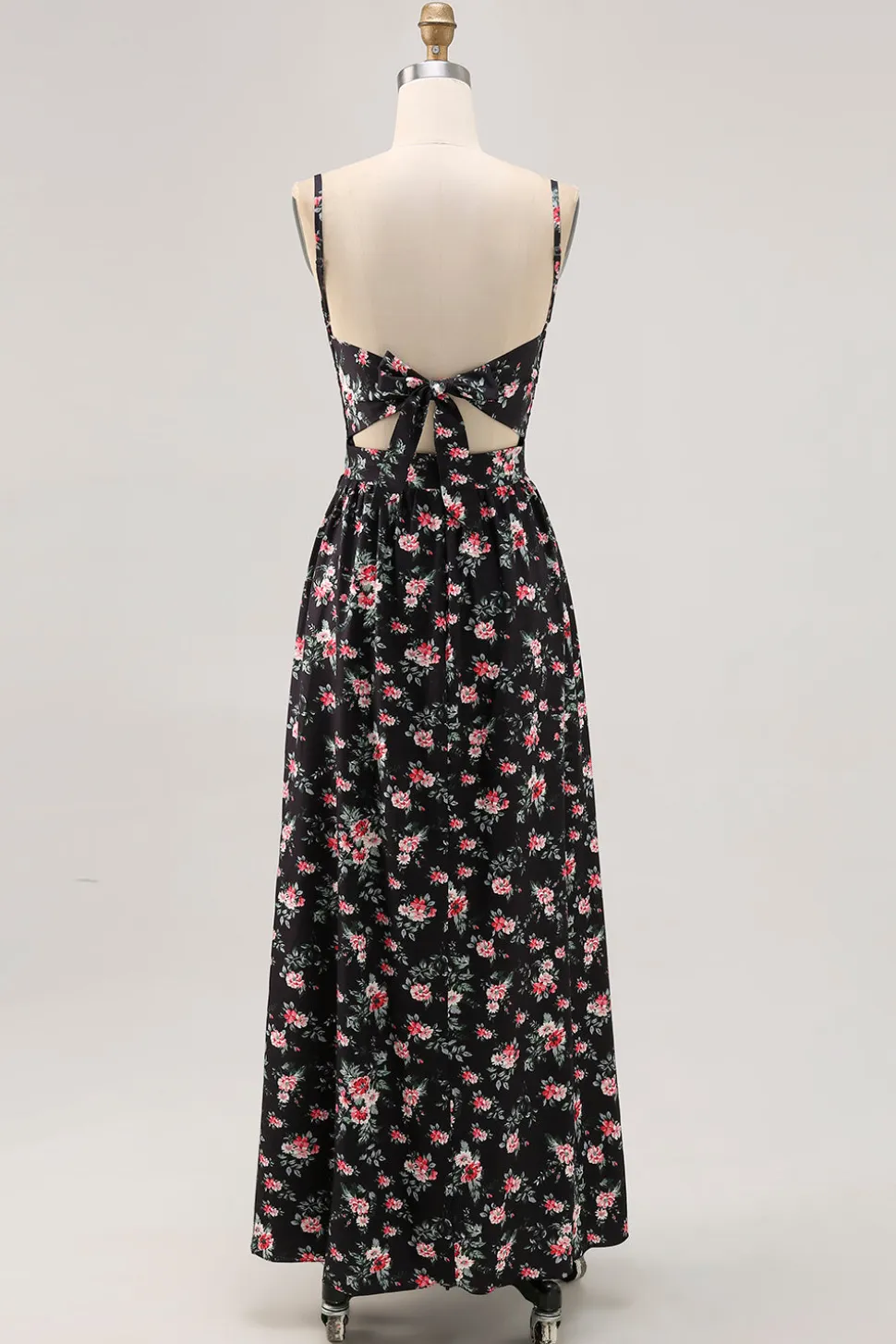 Preto Flores Bainha Alças Finas Longos Vestido Para Casamento Convidada