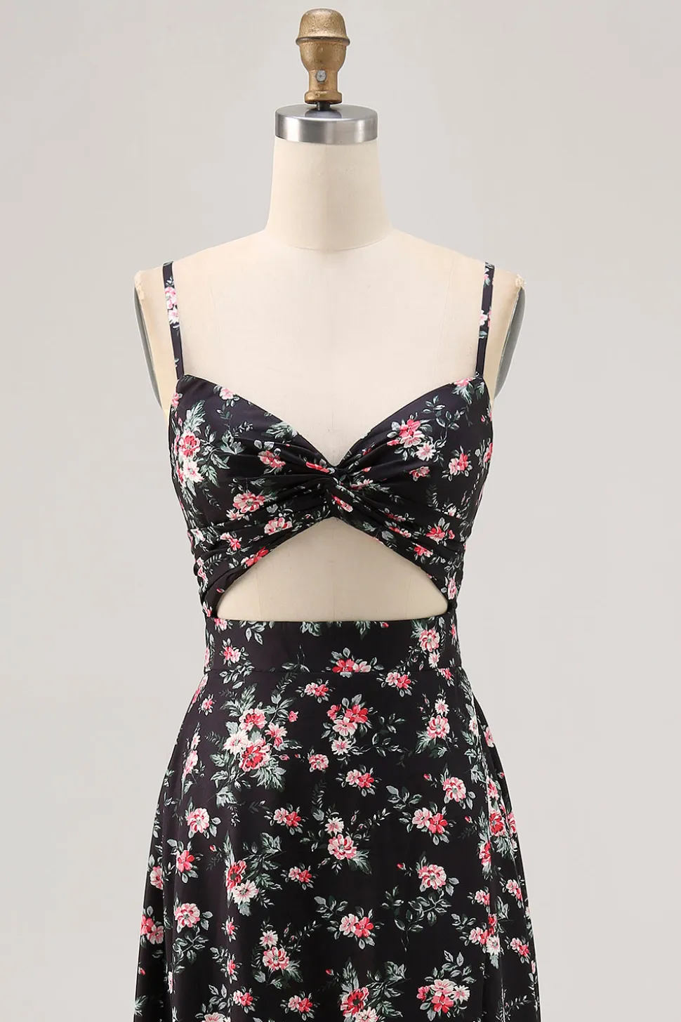 Preto Flores Bainha Alças Finas Longos Vestido Para Casamento Convidada