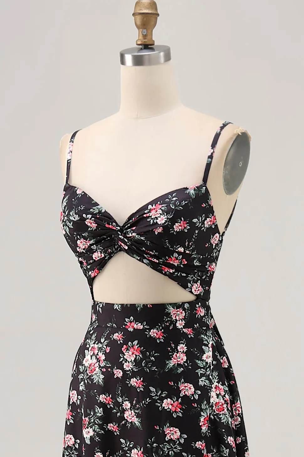 Preto Flores Bainha Alças Finas Longos Vestido Para Casamento Convidada