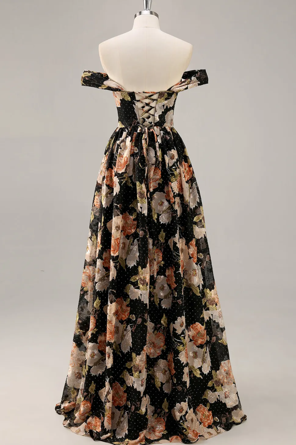 Preto Flores Sem Ombros Linha-A Longos Vestido Para Casamento Convidada