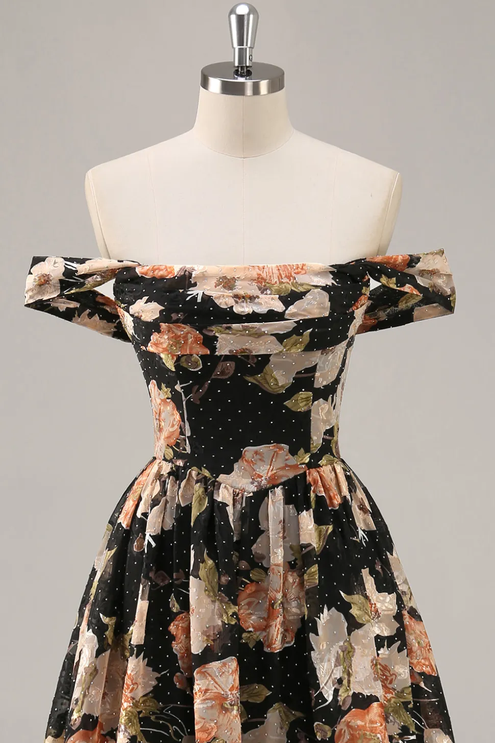 Preto Flores Sem Ombros Linha-A Longos Vestido Para Casamento Convidada
