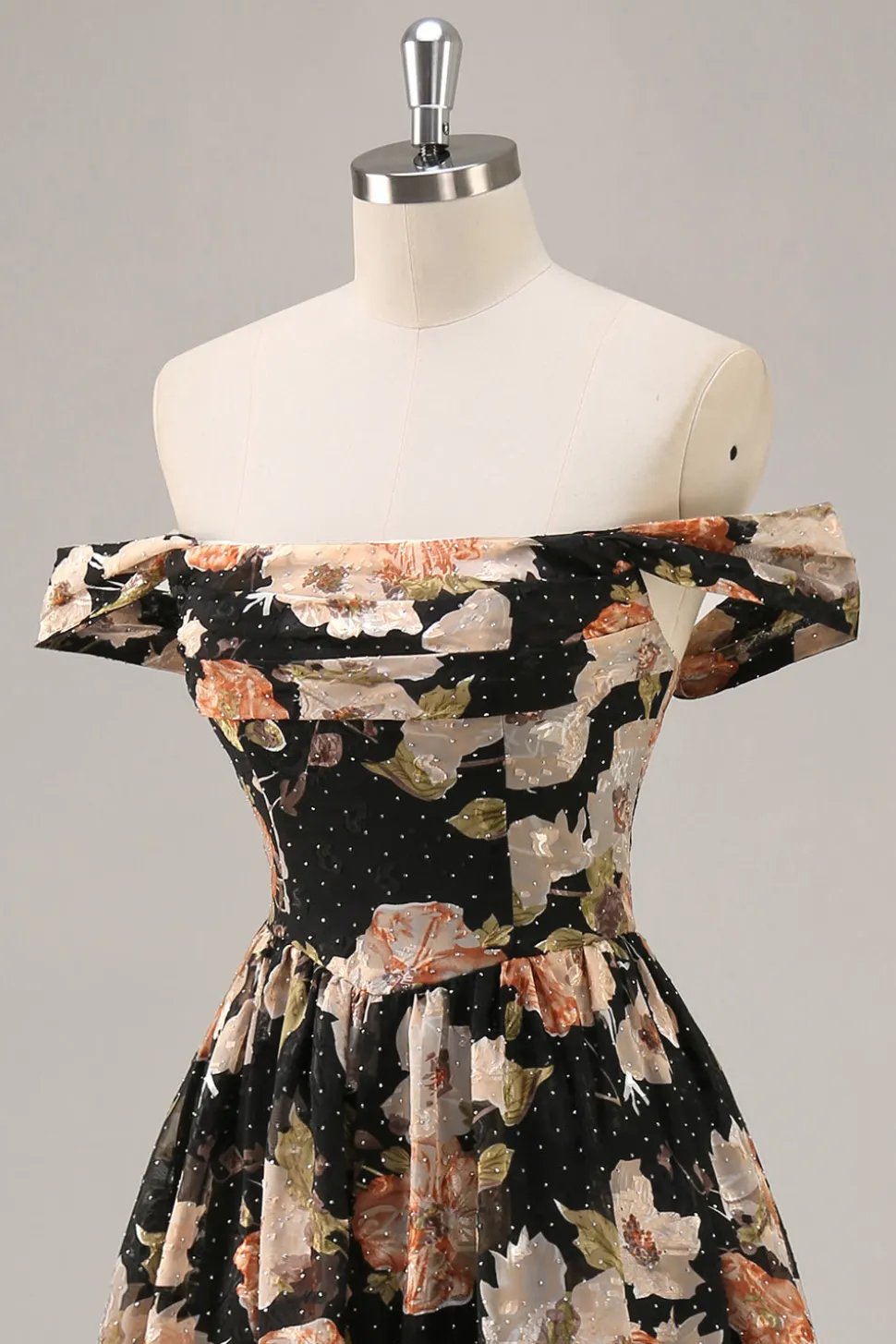 Preto Flores Sem Ombros Linha-A Longos Vestido Para Casamento Convidada