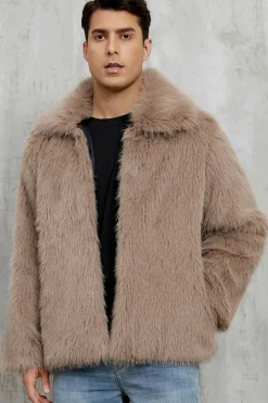 Preto Fofo Faux Fur Curto Casaco Masculino de inverno