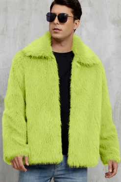 Preto Fofo Faux Fur Curto Casaco Masculino de inverno