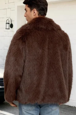 Preto Fofo Faux Fur Curto Casaco Masculino de inverno