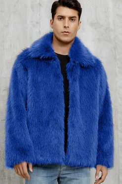 Preto Fofo Faux Fur Curto Casaco Masculino de inverno