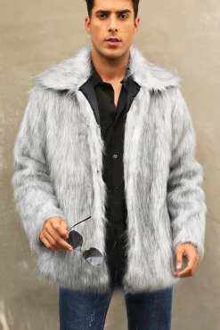 Preto Fofo Faux Fur inverno Casaco Masculino