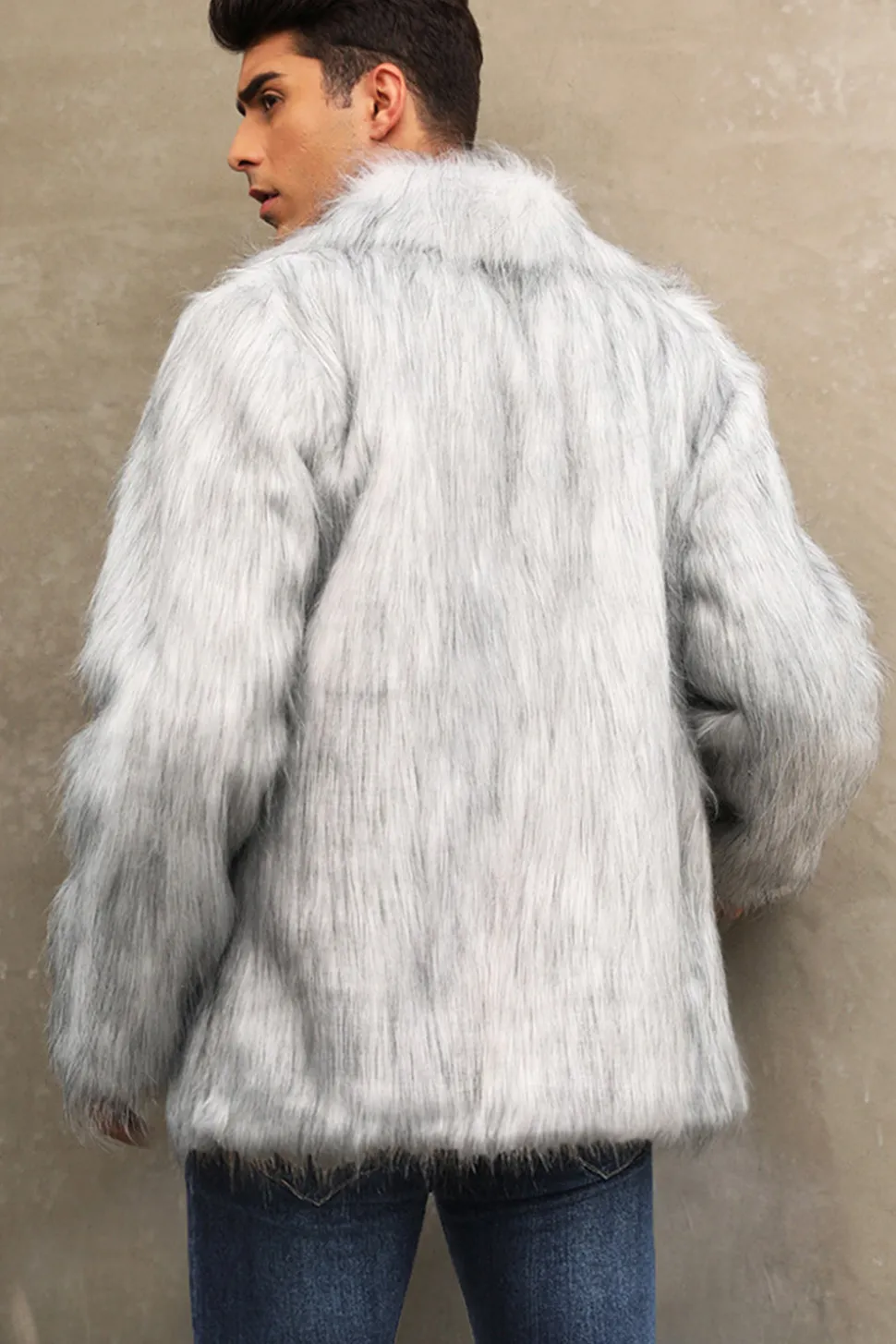 Preto Fofo Faux Fur inverno Casaco Masculino
