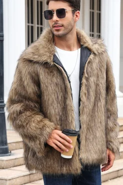 Preto Fofo Faux Fur inverno Casaco Masculino