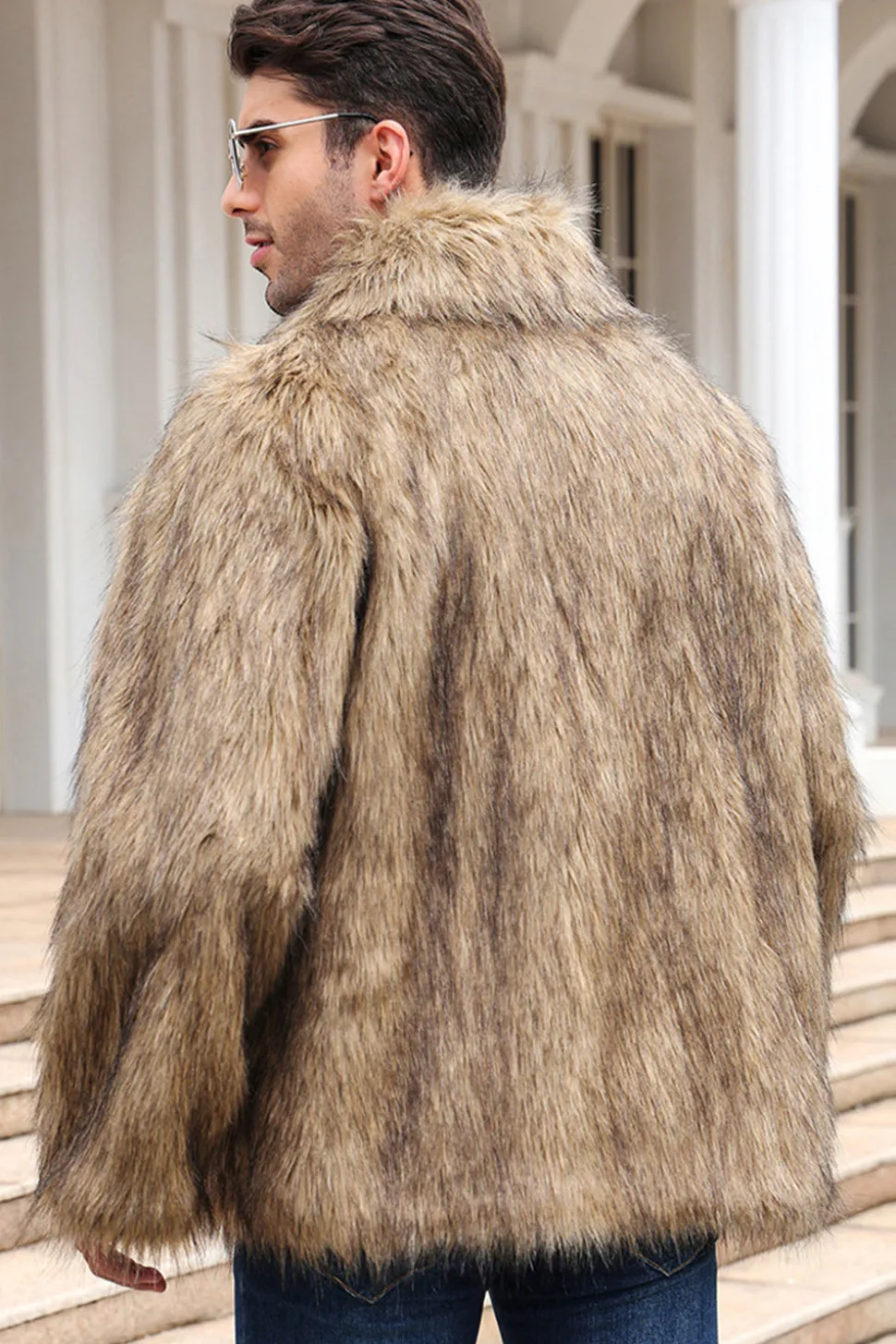 Preto Fofo Faux Fur inverno Casaco Masculino