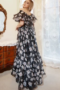 Preto Fora do Ombro Mais Tamanho Vestido de Noite