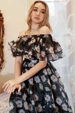 Preto Fora do Ombro Mais Tamanho Vestido de Noite