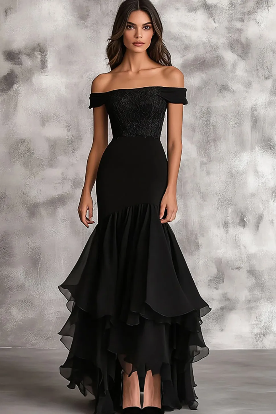 Preto Fora do Ombro Sereia Longo Vestido De Baile