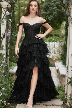 Preto fora do ombro vestido de baile