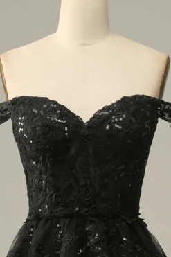 Preto fora do ombro vestido de baile