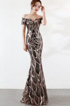 Preto Fora do Ombro Vestido de Noite