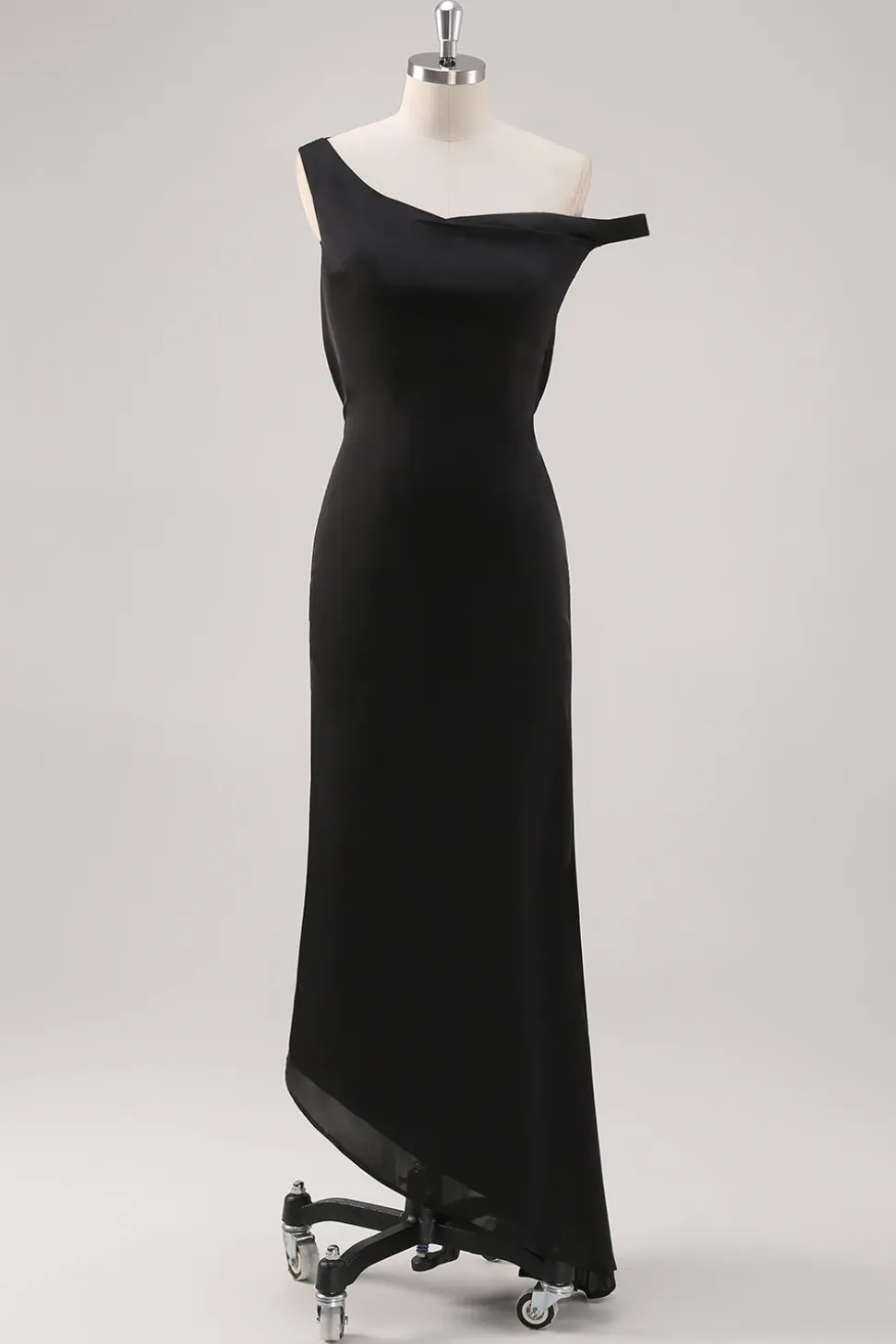 Preto frio bainha de ombro assimétrico vestido formal