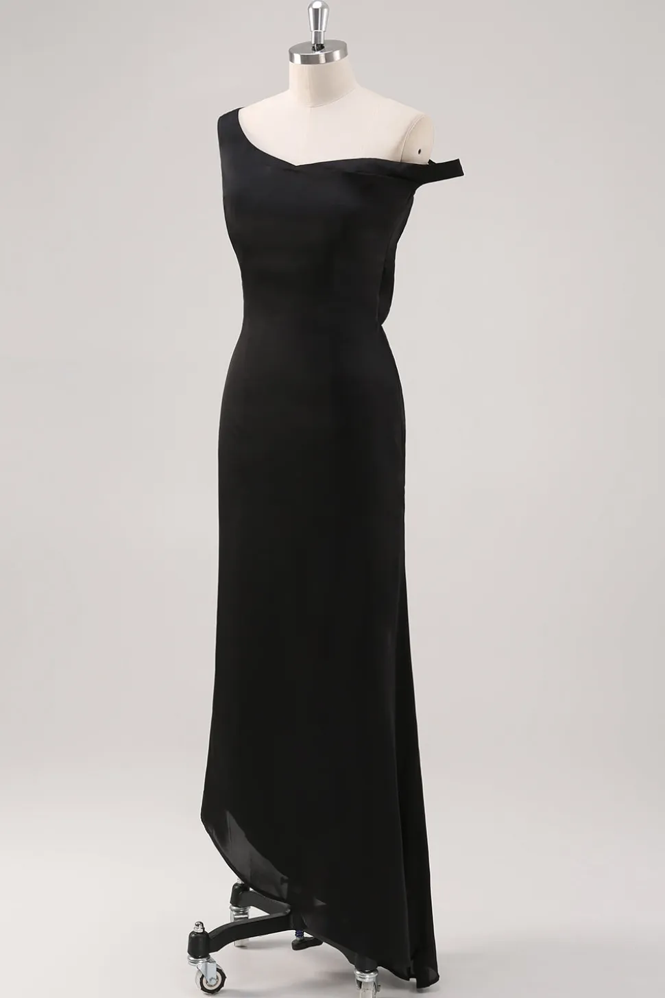 Preto frio bainha de ombro assimétrico vestido formal