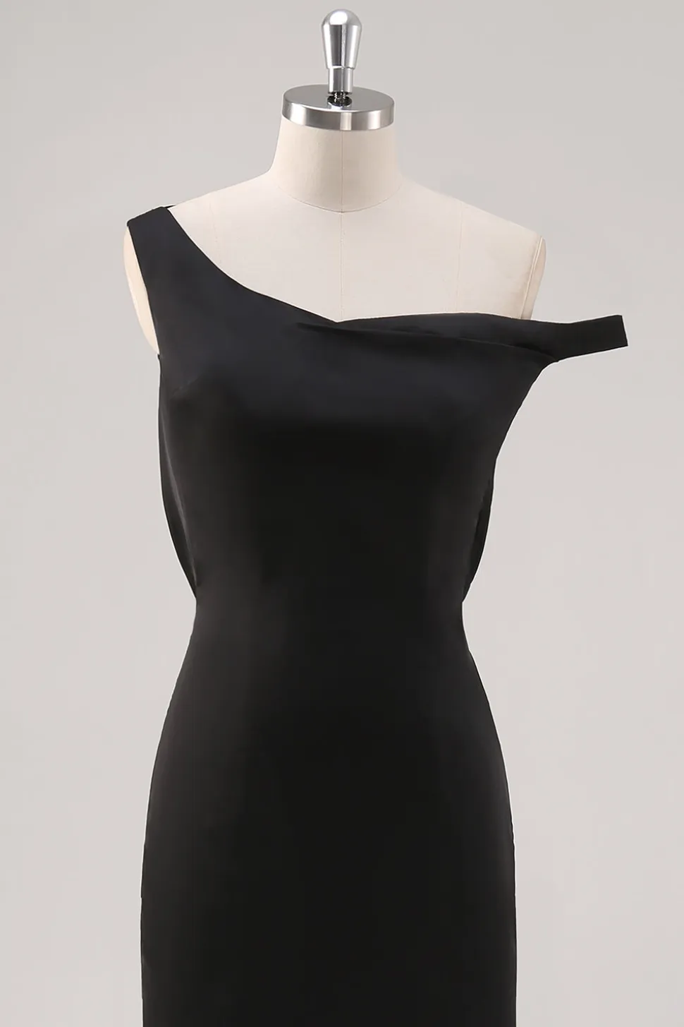 Preto frio bainha de ombro assimétrico vestido formal