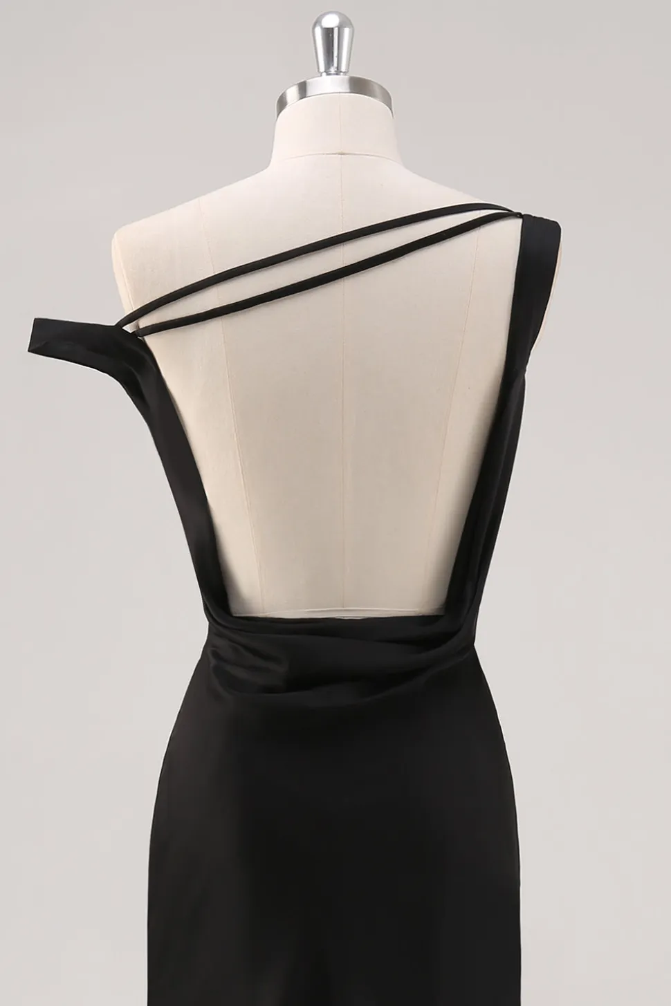 Preto frio bainha de ombro assimétrico vestido formal