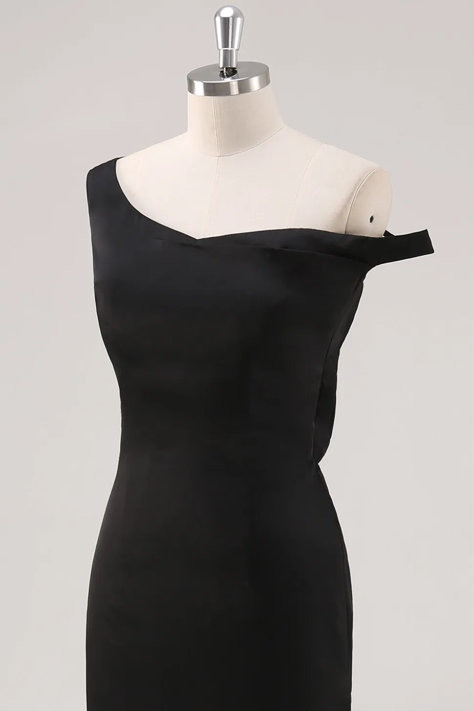 Preto frio bainha de ombro assimétrico vestido formal