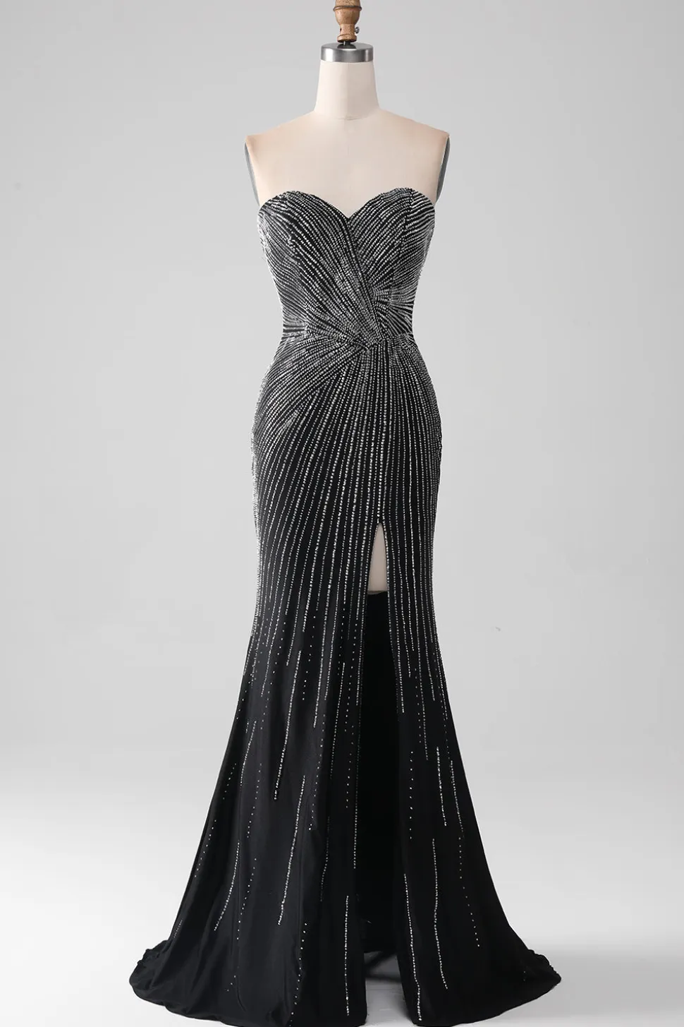 Preto Glitter Strapless Sereia Prom Dress com Fenda
