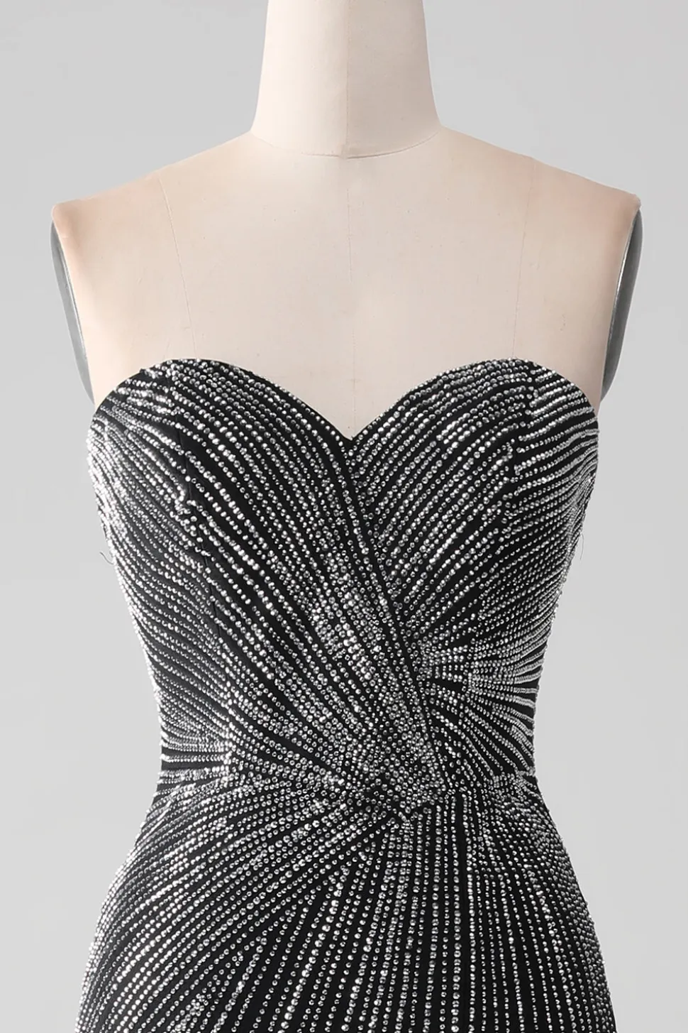 Preto Glitter Strapless Sereia Prom Dress com Fenda