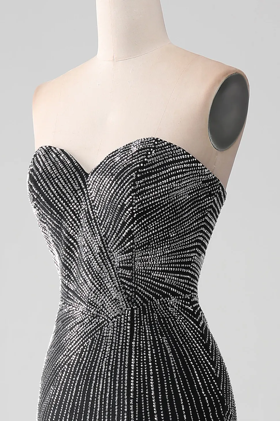 Preto Glitter Strapless Sereia Prom Dress com Fenda