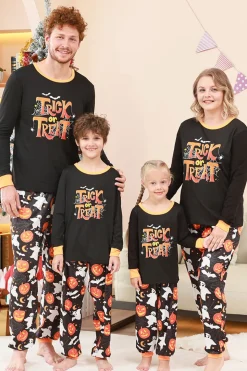 Preto Halloween Abóbora Impresso Família Pijamas set