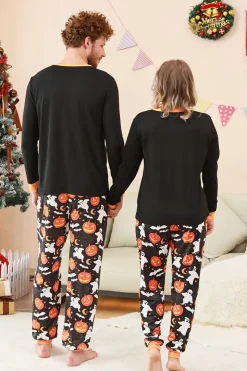 Preto Halloween Abóbora Impresso Família Pijamas set