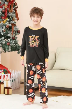 Preto Halloween Abóbora Impresso Família Pijamas set