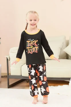 Preto Halloween Abóbora Impresso Família Pijamas set