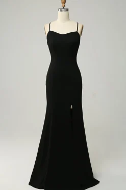 Preto Halter Vestido de Dama de Honor com Costa Aberta