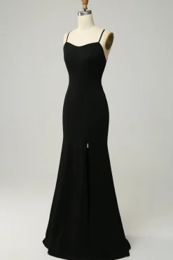 Preto Halter Vestido de Dama de Honor com Costa Aberta