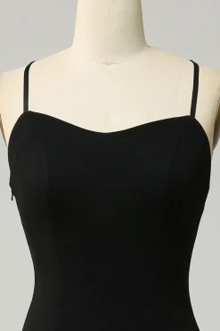 Preto Halter Vestido de Dama de Honor com Costa Aberta