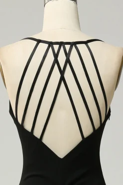 Preto Halter Vestido de Dama de Honor com Costa Aberta