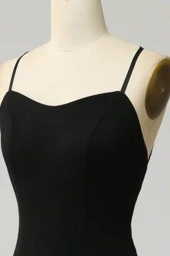 Preto Halter Vestido de Dama de Honor com Costa Aberta
