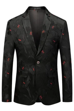Preto Jacquard Notched Lapel Prom Blazer