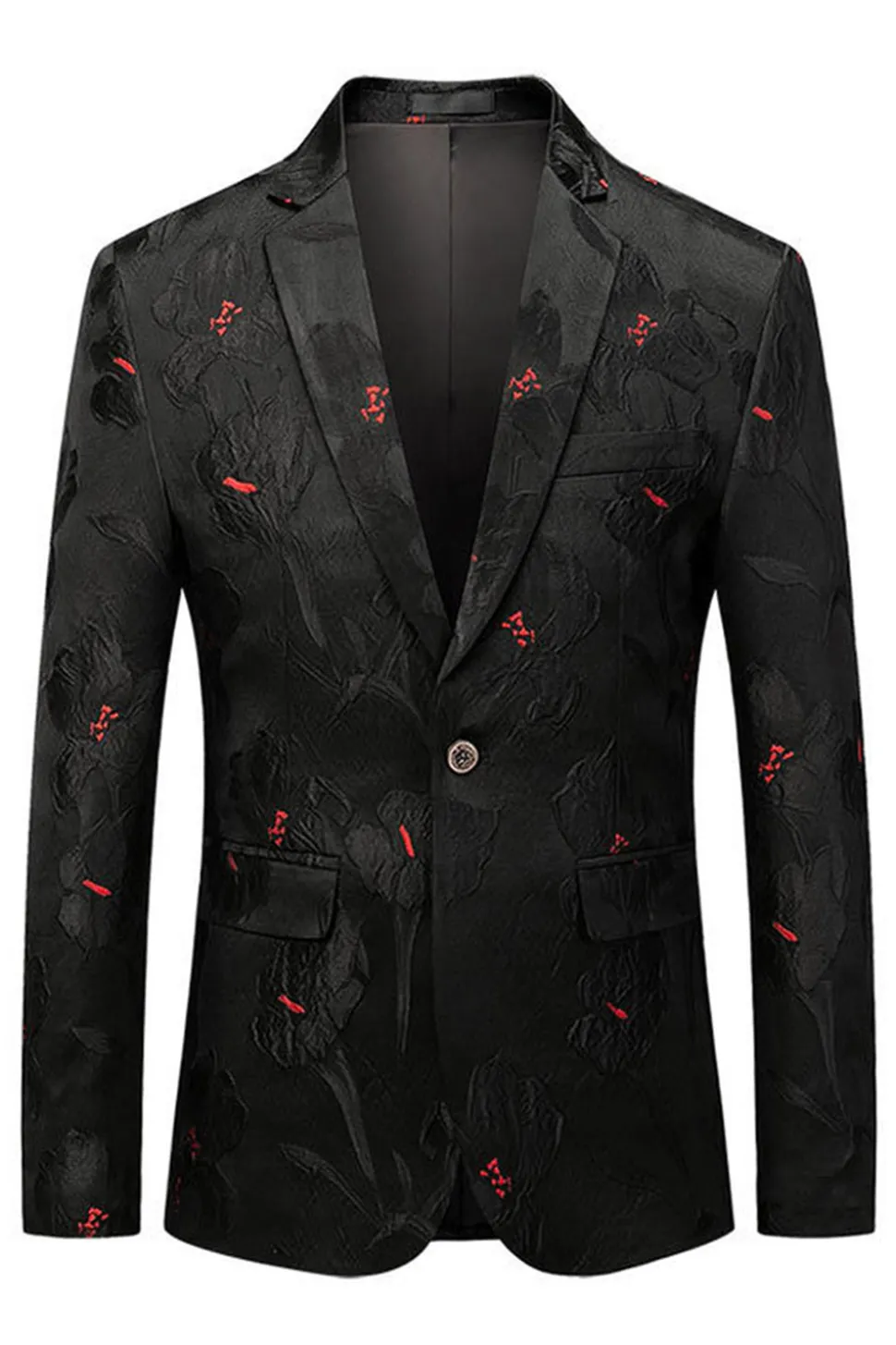 Preto Jacquard Notched Lapel Prom Blazer