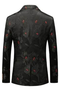 Preto Jacquard Notched Lapel Prom Blazer