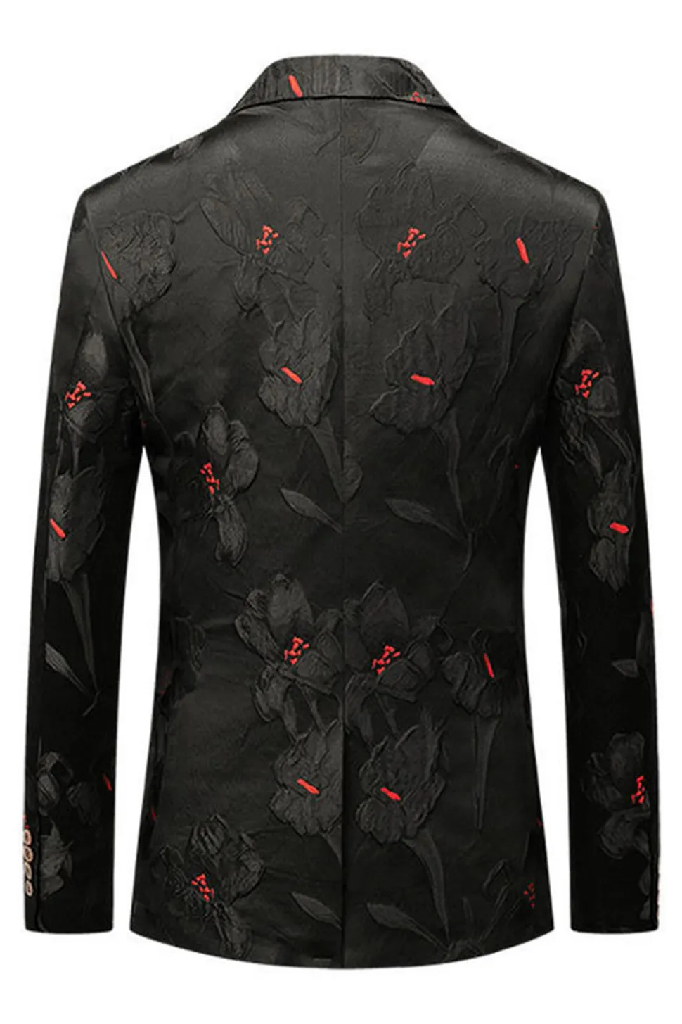 Preto Jacquard Notched Lapel Prom Blazer